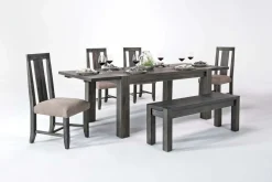 Meadow Extendable Dining Table, 4 Chairs & Bench In Brown