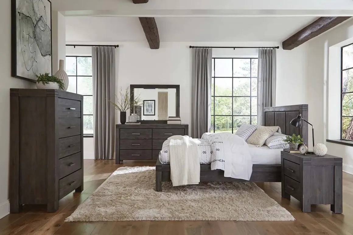 Meadow Panel Storage Bed, Dresser, Mirror & Nightstand In Gray, Full