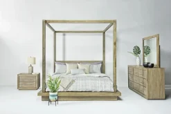 Melbourne Canopy Bed, Dresser, Mirror, Nightstand In Brown Mel, Queen