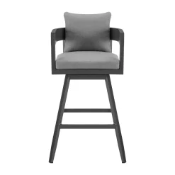 Menorca Outdoor Swivel Barstool In Dark Gray