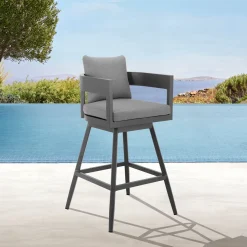 Menorca Outdoor Swivel Barstool In Dark Gray