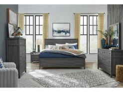 Merrifield Panel Bed, Dresser, Mirror & Nightstand In Pecan Sandy, Twin