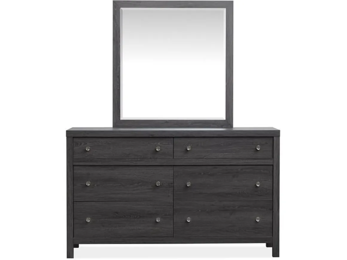 Merrifield Upholstered Bed, Dresser, Mirror & Nightstand In Raisin Black, Twin