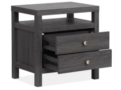 Merrifield Upholstered Bed, Dresser, Mirror & Nightstand In Raisin Black, Twin