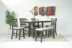 Miami Adjustable Dining Table, 4 Stools & Bench In Gray