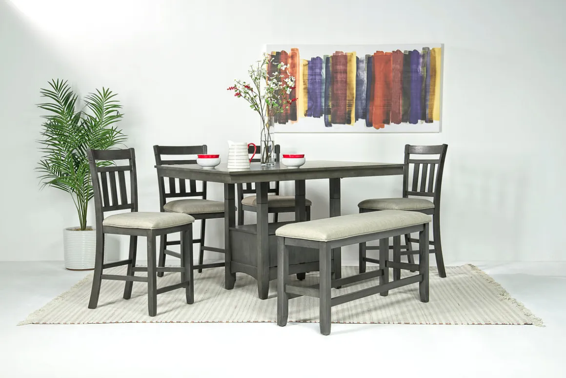Miami Adjustable Dining Table, 4 Stools & Bench In Gray