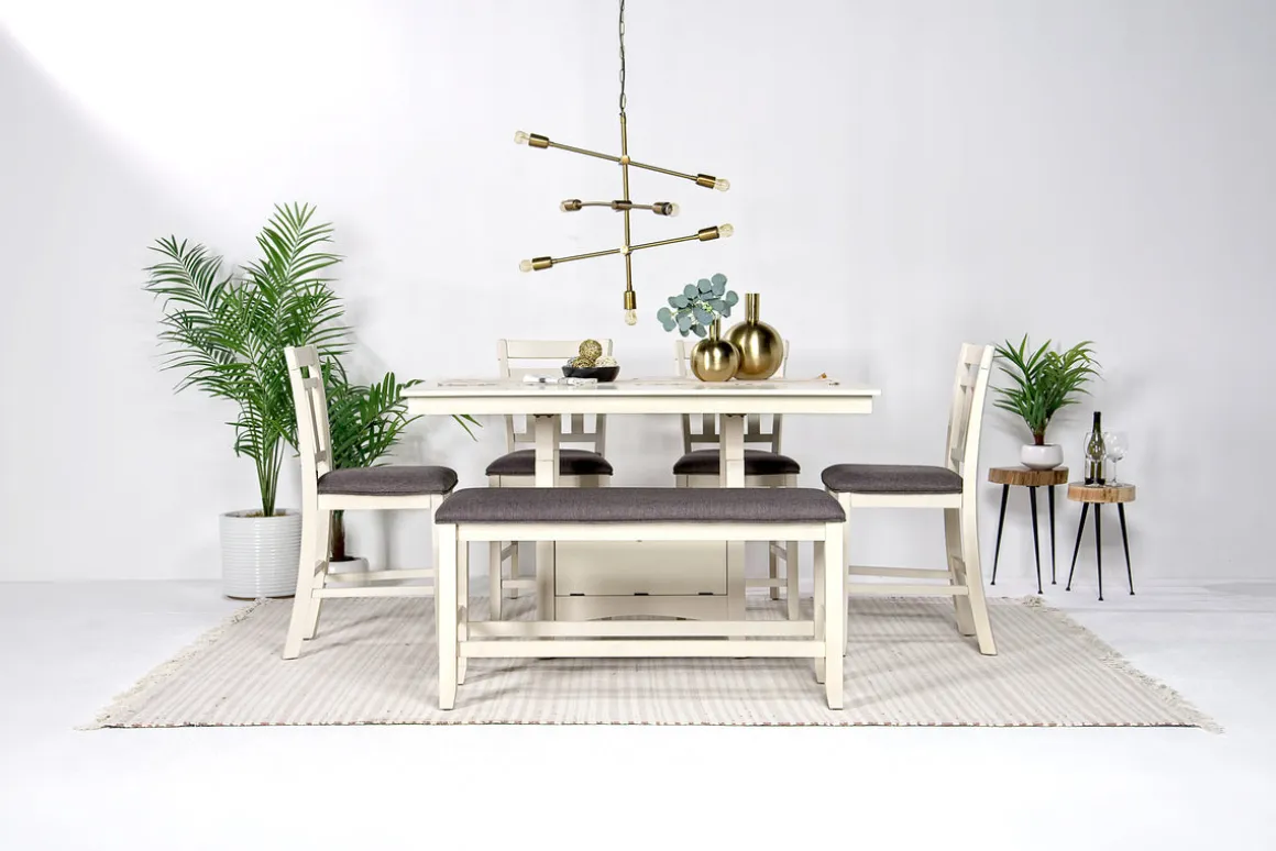 Miami Adjustable Dining Table, 4 Stools & Bench In Gray