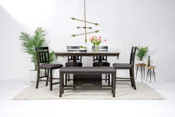 Miami Adjustable Dining Table, 4 Stools & Bench In Gray