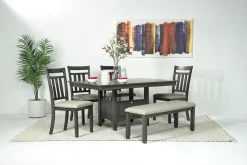 Miami Adjustable Dining Table, 4 Chairs & Bench In Gray