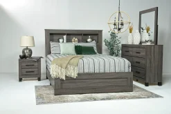 Naialyn Bookcase Bed, Dresser, Mirror & Nightstand In Gray, Full