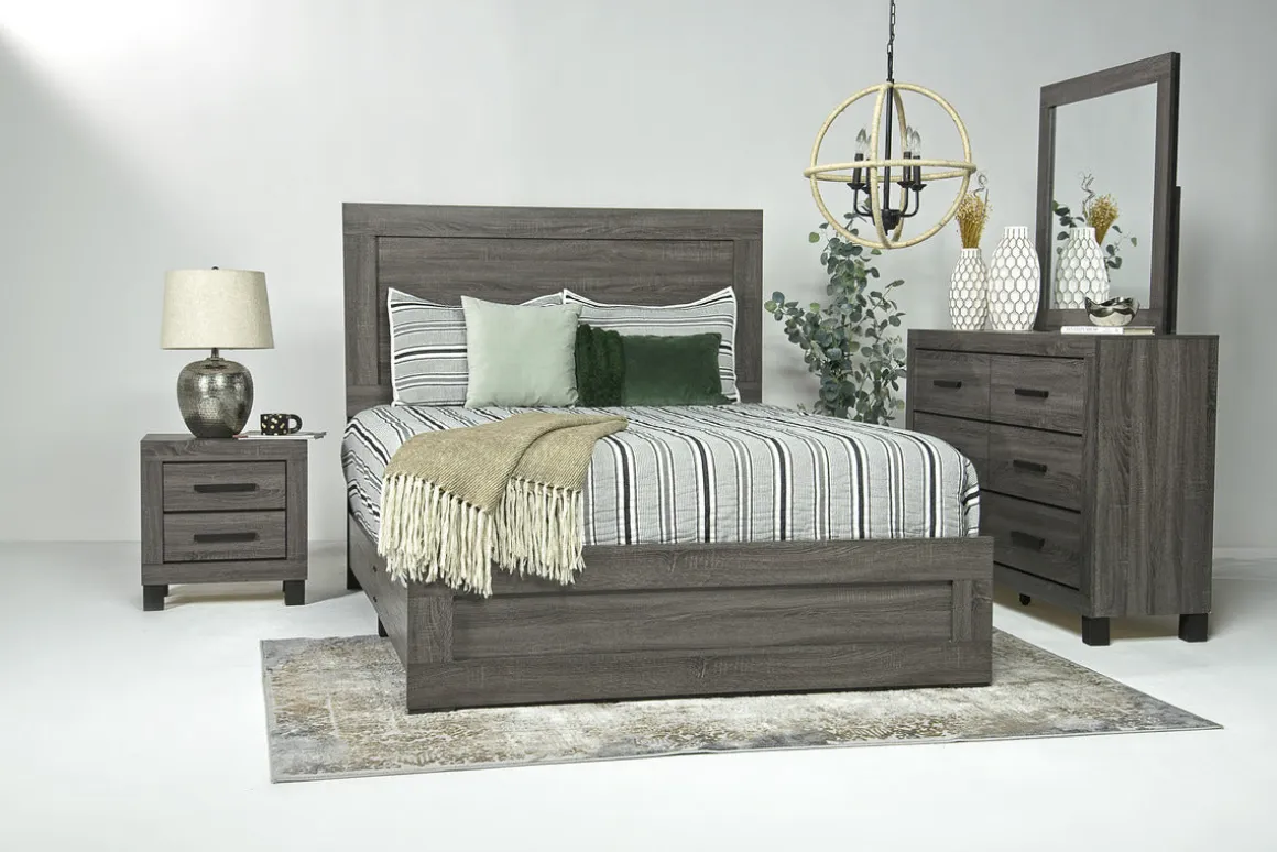 Naialyn Panel Bed, Dresser, Mirror & Nightstand In Gray, Full