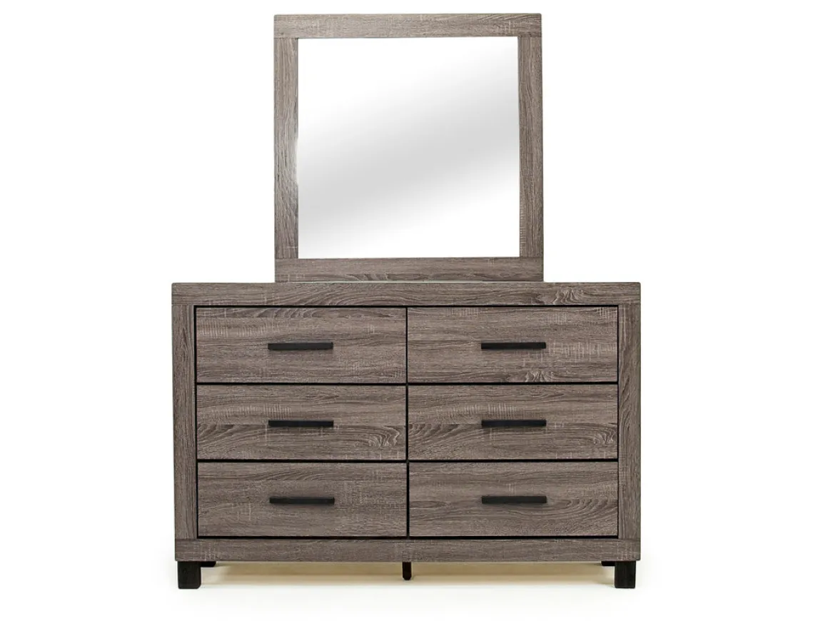 Naialyn Panel Bed, Dresser, Mirror & Nightstand In Gray, Full