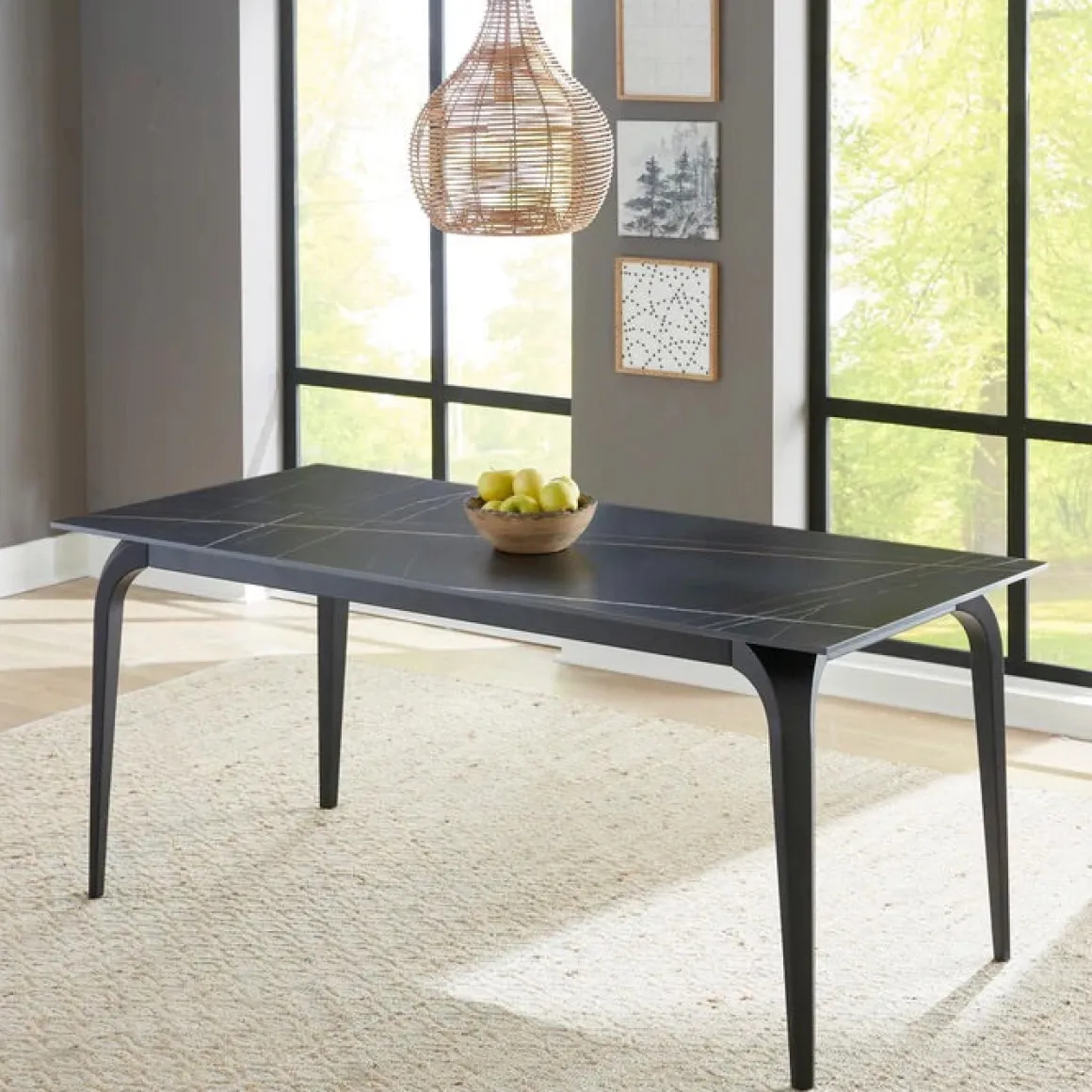 Nicoya Dining Table In Black Sintered Stone