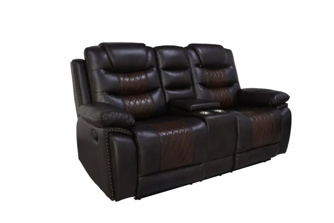 Nikko Reclining Console Loveseat In Brown