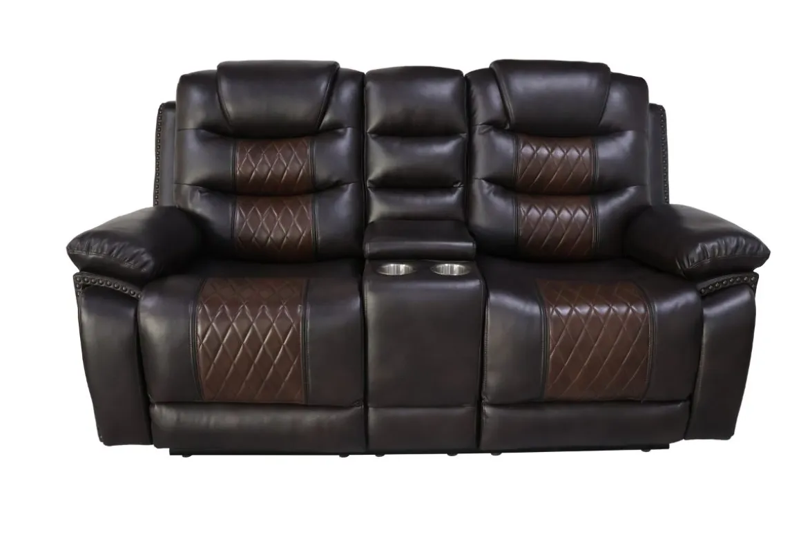 Nikko Reclining Console Loveseat In Brown