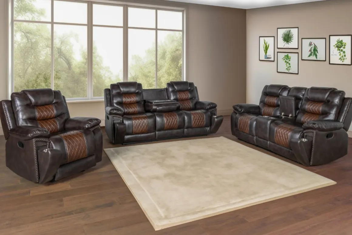Nikko Reclining Console Loveseat In Brown