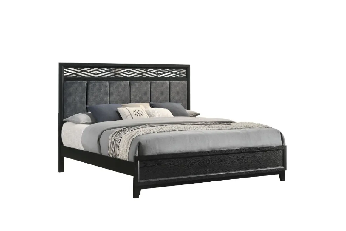 Obsidian Panel Bed, Dresser, Mirror & Nightstand In Black, Queen