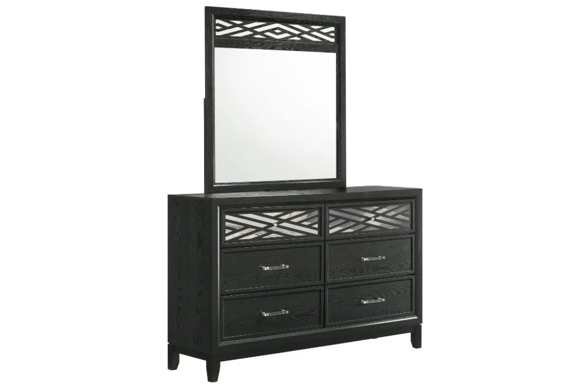 Obsidian Panel Bed, Dresser, Mirror & Nightstand In Black, Queen