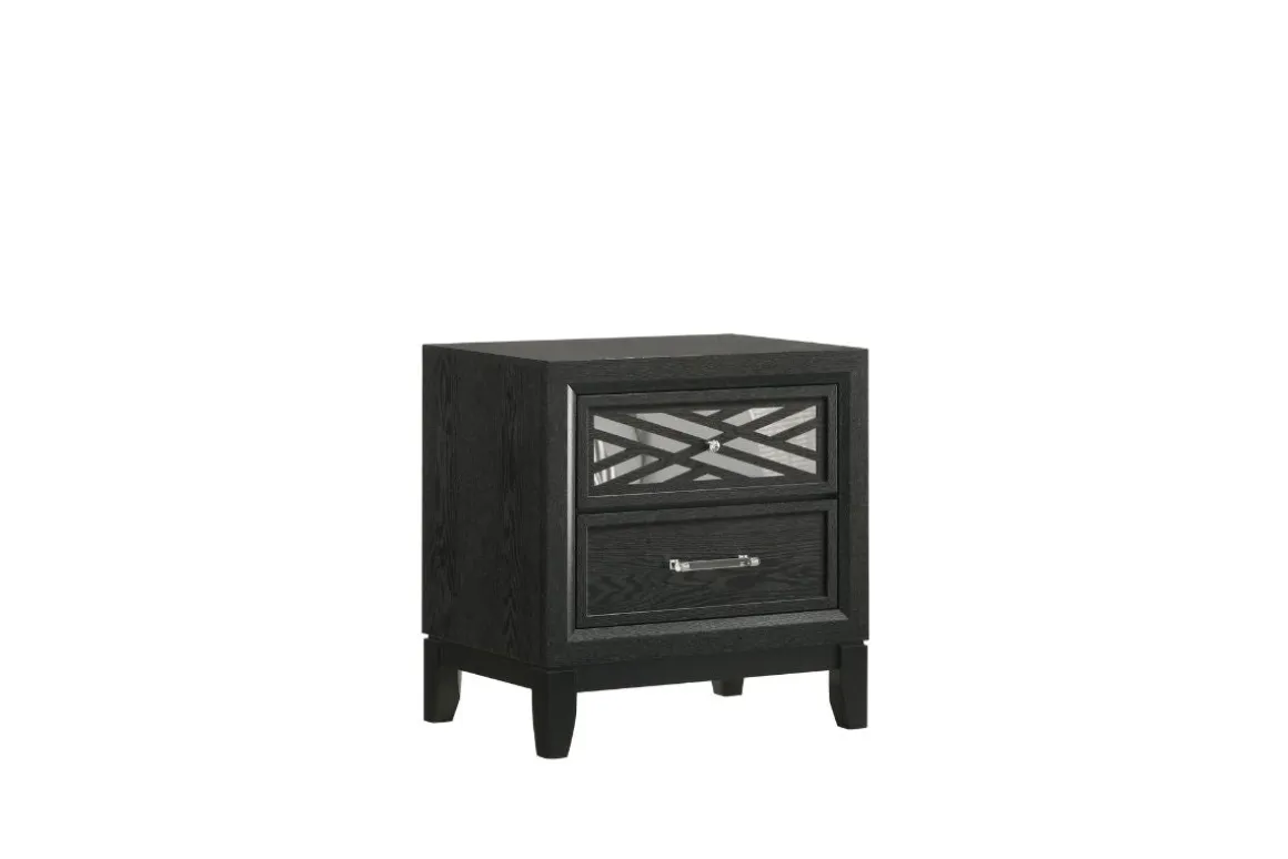 Obsidian Panel Bed, Dresser, Mirror & Nightstand In Black, Queen