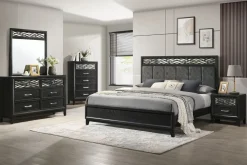Obsidian Panel Bed In Black, Queen
