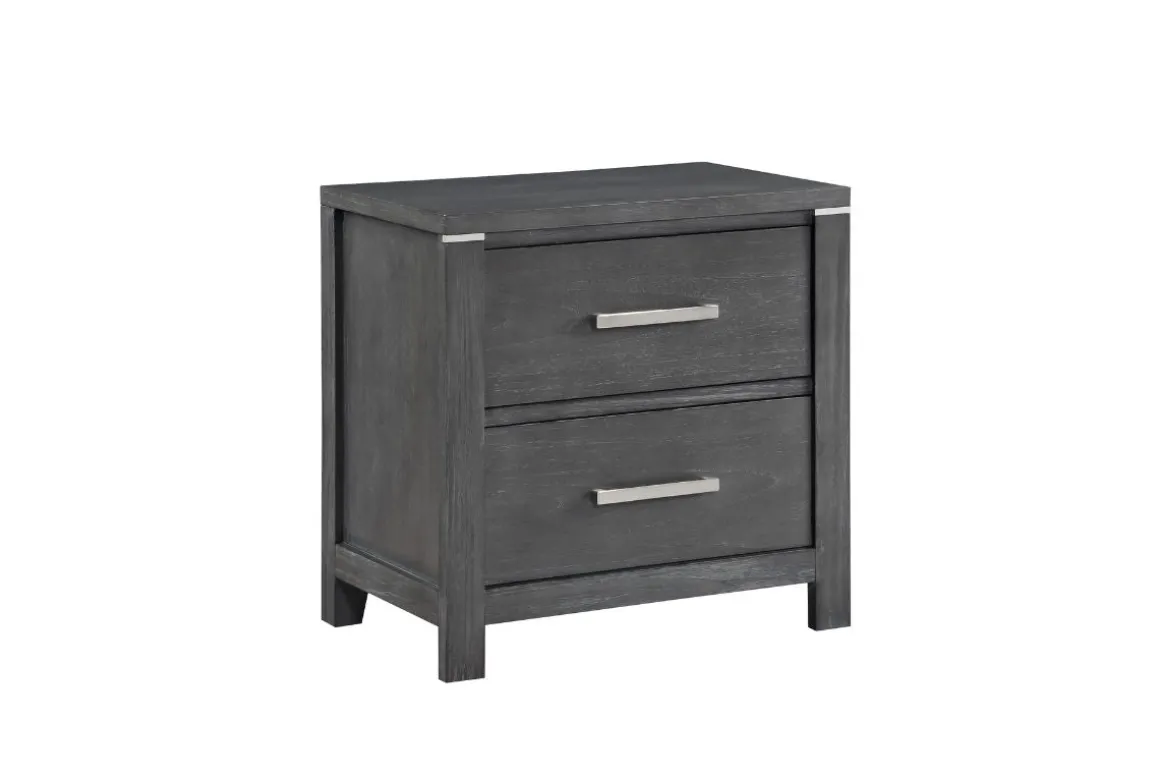 Odessa Panel Bed, Dresser, Mirror & Nightstand In Charcoal, Queen