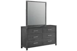 Odessa Panel Bed, Dresser, Mirror & Nightstand In Charcoal, Queen