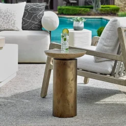 Olso Outdoor Round Accent Table In Brass