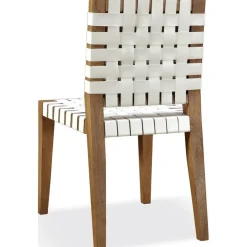 One Side Chair In Bisque, Woven Leather, Set Of 2
