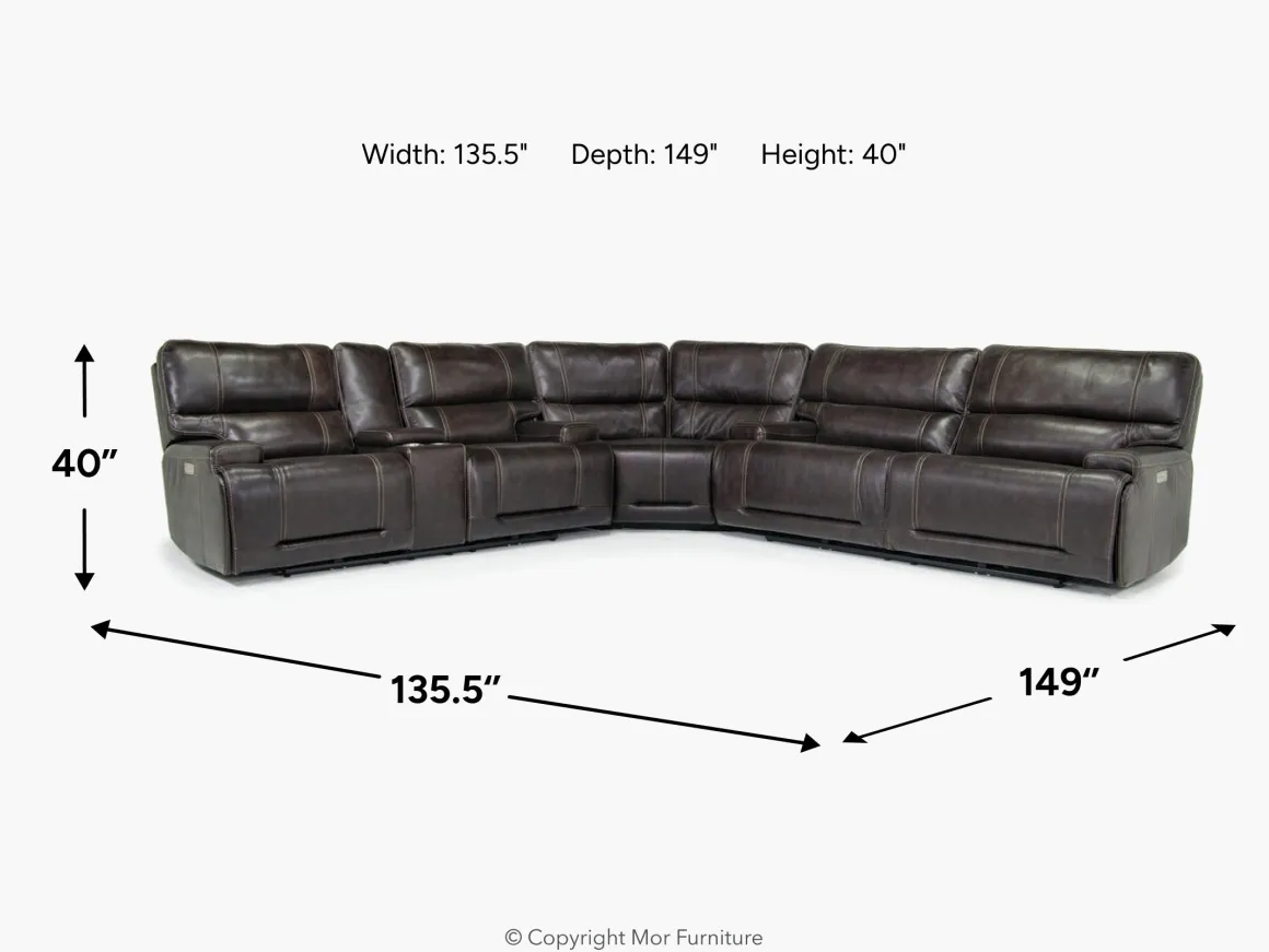 Oslo 3 Piece 3 Power Sectional In Dark Brown Leather