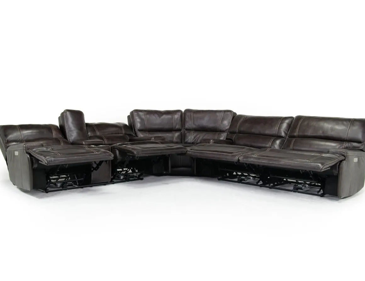 Oslo 3 Piece 3 Power Sectional In Dark Brown Leather