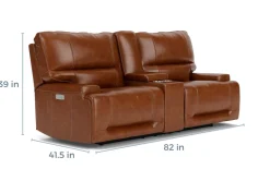 Oslo 3 Power Console Loveseat In Dark Brown Leather