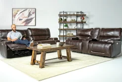 Oslo 3 Power Console Loveseat In Dark Brown Leather
