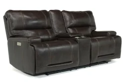 Oslo 3 Power Console Loveseat In Dark Brown Leather