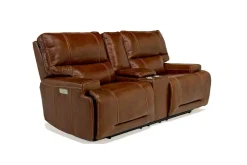 Oslo 3 Power Console Loveseat In Dark Brown Leather