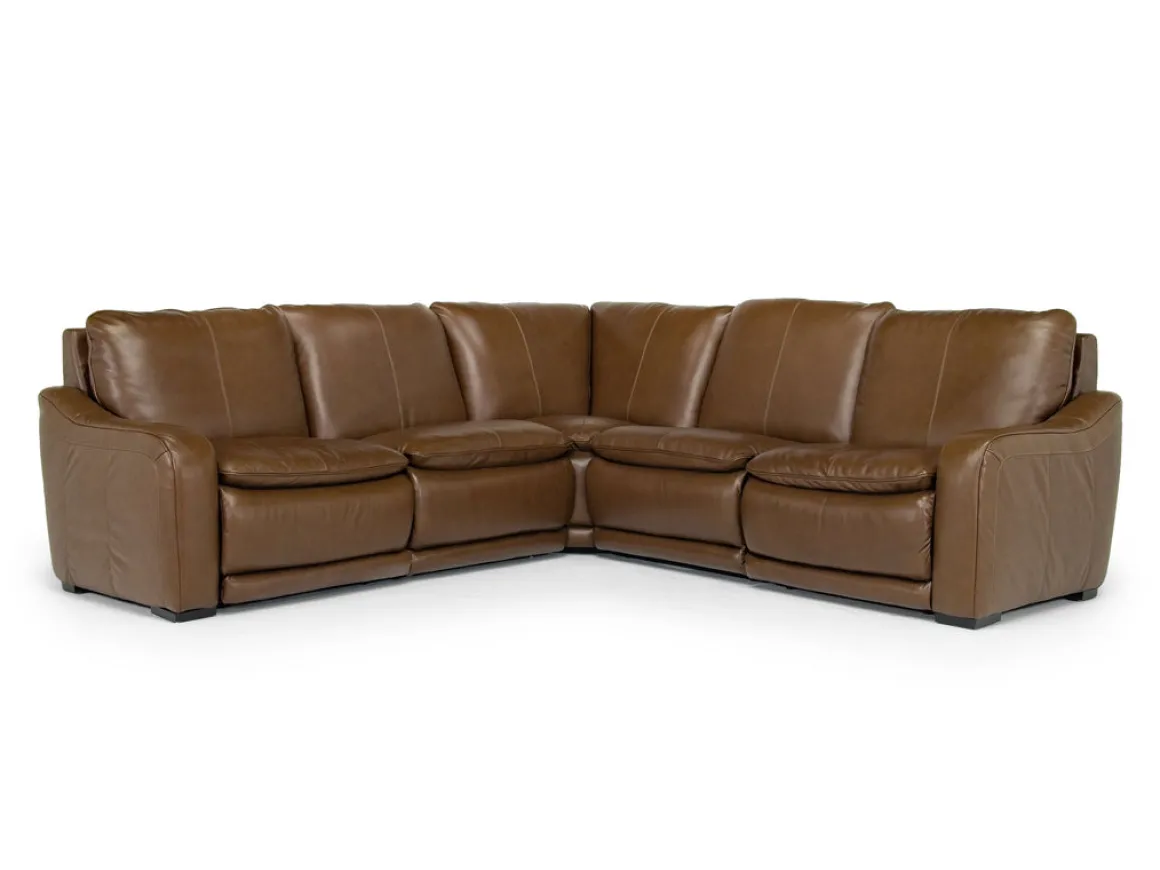 Paradise 5 Piece 2 Power Sectional W/ 2 Power Armless Recliner In Chestnut Leather