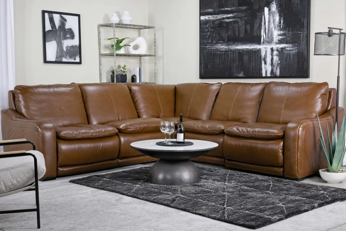 Paradise 5 Piece 2 Power Sectional W/ 2 Power Armless Recliner In Chestnut Leather