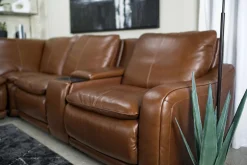 Paradise 7 Piece 2 Power Sectional W/ 2 Power Armless Recliner In Chestnut Leather