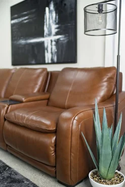 Paradise 7 Piece 2 Power Sectional W/ 2 Power Armless Recliner In Chestnut Leather