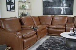 Paradise 7 Piece 2 Power Sectional W/ 2 Power Armless Recliner In Chestnut Leather