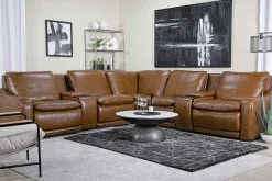 Paradise 7 Piece 2 Power Sectional W/ 2 Power Armless Recliner In Chestnut Leather