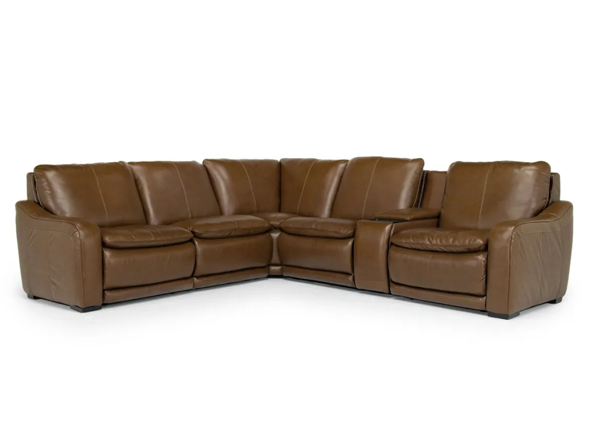 Paradise 6 Piece 2 Power Sectional W/ 2 Power Armless Recliner In Chestnut Leather