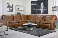 Paradise 6 Piece 2 Power Sectional W/ 2 Power Armless Recliner In Chestnut Leather