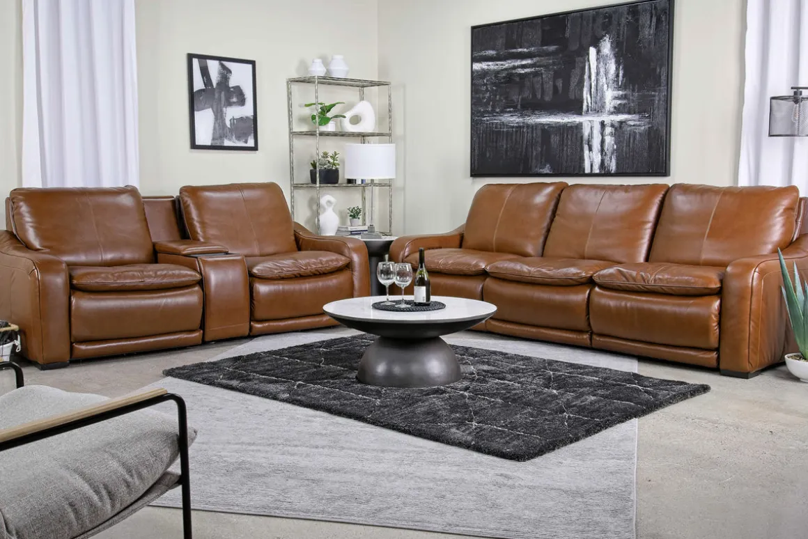 Paradise 2 Power Console Loveseat In Chestnut Leather