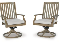 Rainier Outdoor Swivel Chair In Brown/Beige, Set Of 2