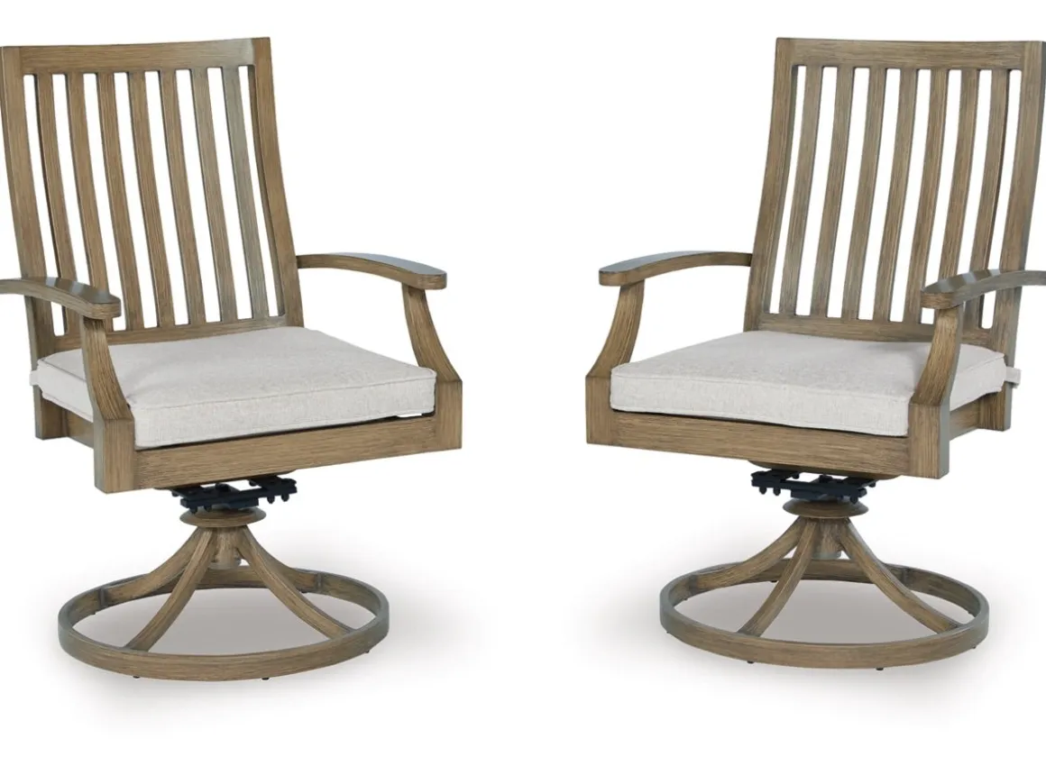 Rainier Outdoor Swivel Chair In Brown/Beige, Set Of 2