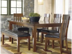 Ralene Extendable Dining Table, 4 Chairs & Bench In Brown