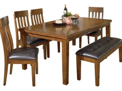Ralene Extendable Dining Table, 4 Chairs & Bench In Brown