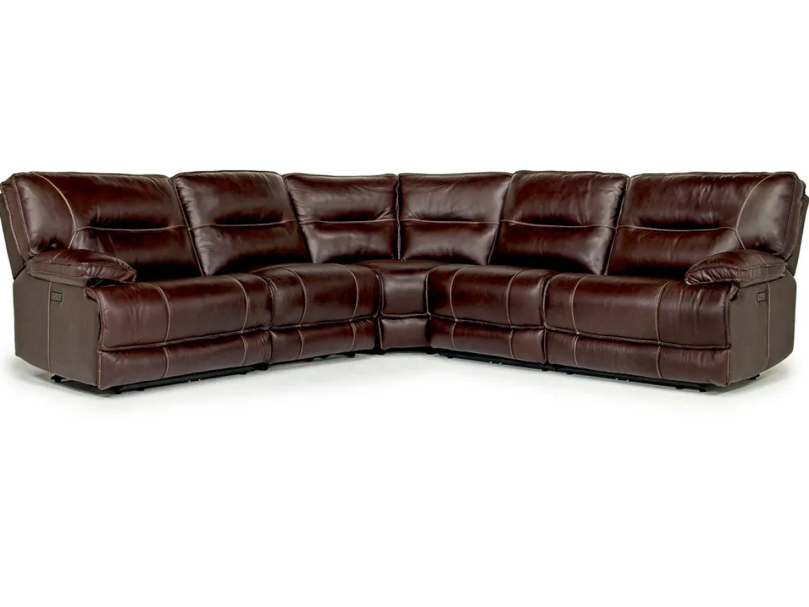 Retreat 5 Piece Power Sectional W/ Power Armless Recliner In Cognac Leather