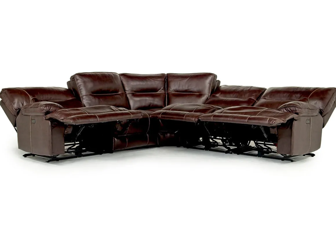 Retreat 5 Piece Power Sectional W/ Power Armless Recliner In Cognac Leather