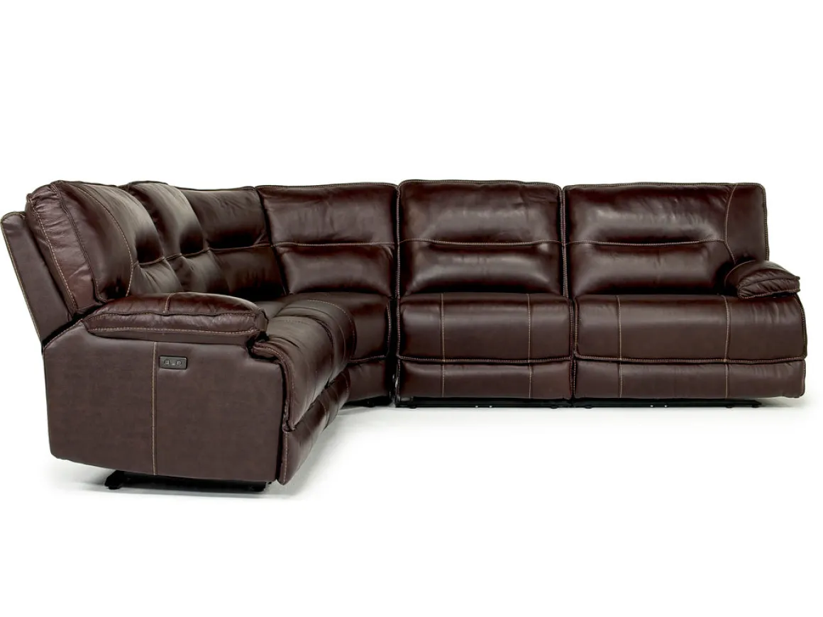 Retreat 5 Piece Power Sectional W/ Power Armless Recliner In Cognac Leather